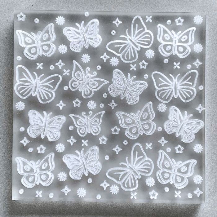 Acrylic fondant debosser with Butterfly Magic design