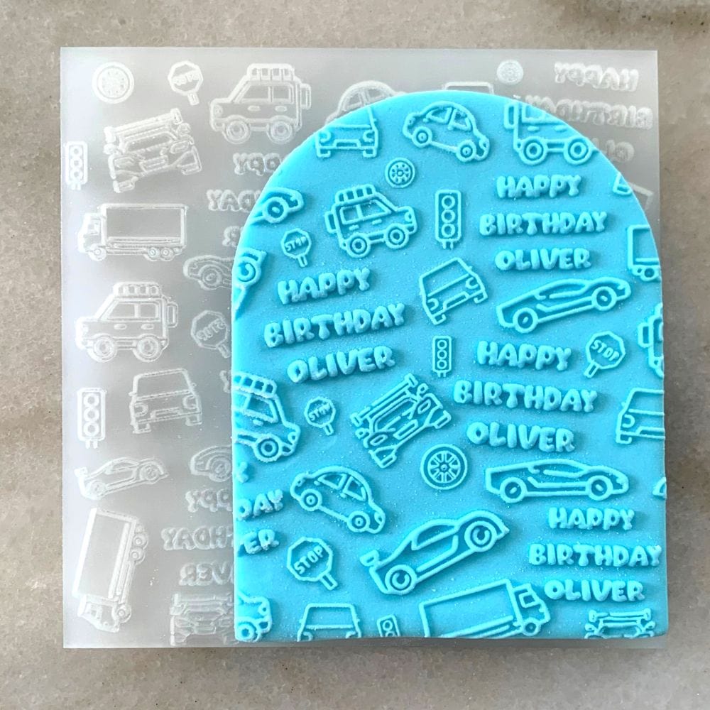 Personalised Car Birthday Background Debosser Fondant Stamp