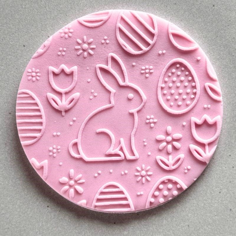 Bunny and tulips embossed cookie stamp