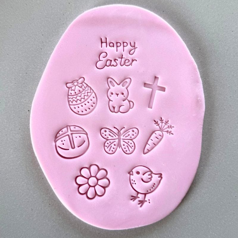 Premium acrylic Easter cookie stamps with festive designs including a cross, bunny, and butterfly
