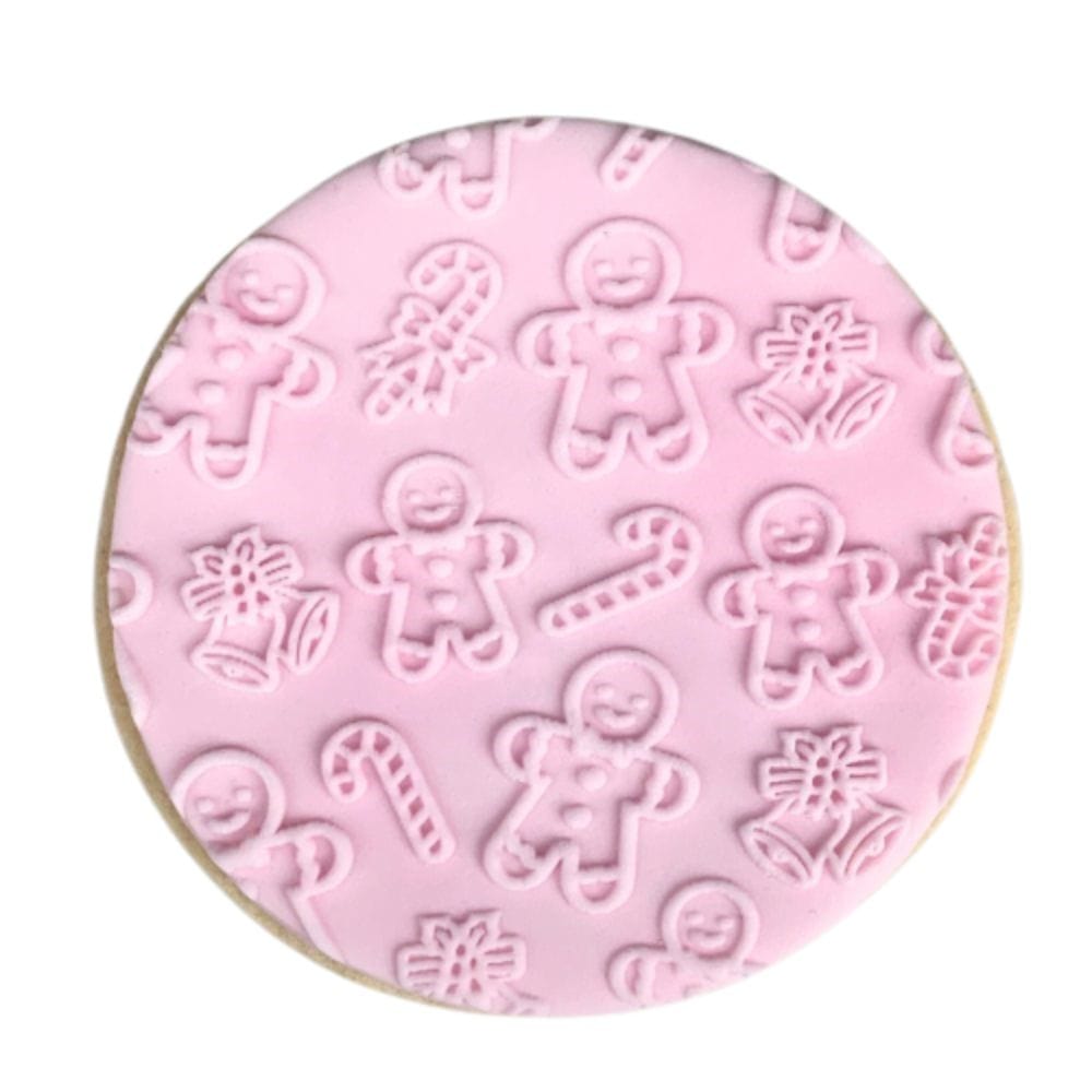 Close-up of Gingerbread Man Christmas pattern on a cookie