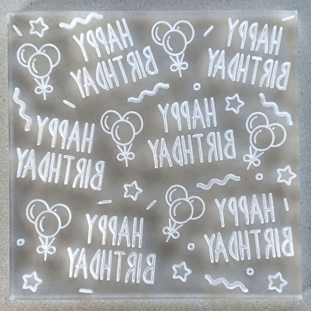 Acrylic fondant debosser with Happy Birthday Celebrations design