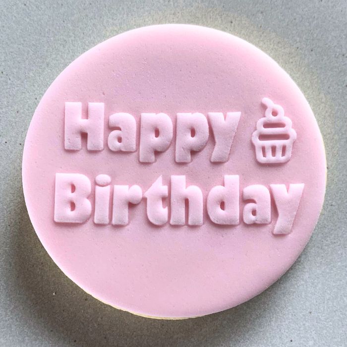 Happy Birthday Cupcake Cookie Stamp Fondant Embosser