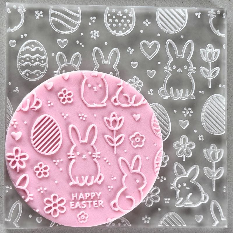 Happy Easter Bunnies fondant cookie embosser