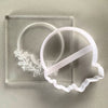 Lilly Flower Floral Frame Cookie Stamp Set featuring the embosser with the intricate Lilly flower design and the matching cookie cutter for perfectly shaped cookies