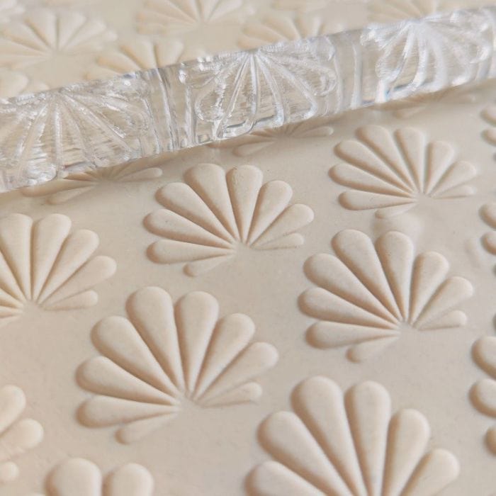 Close-up of Acrylic Embossed Rolling Pin with Magic Shell Design | Ideal for Fondant Details