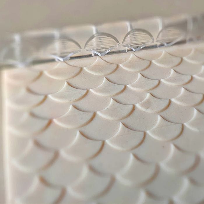 Close-up of Acrylic Embossed Rolling Pin with Mermaid Scales Pattern Design | Ideal for Fondant Details