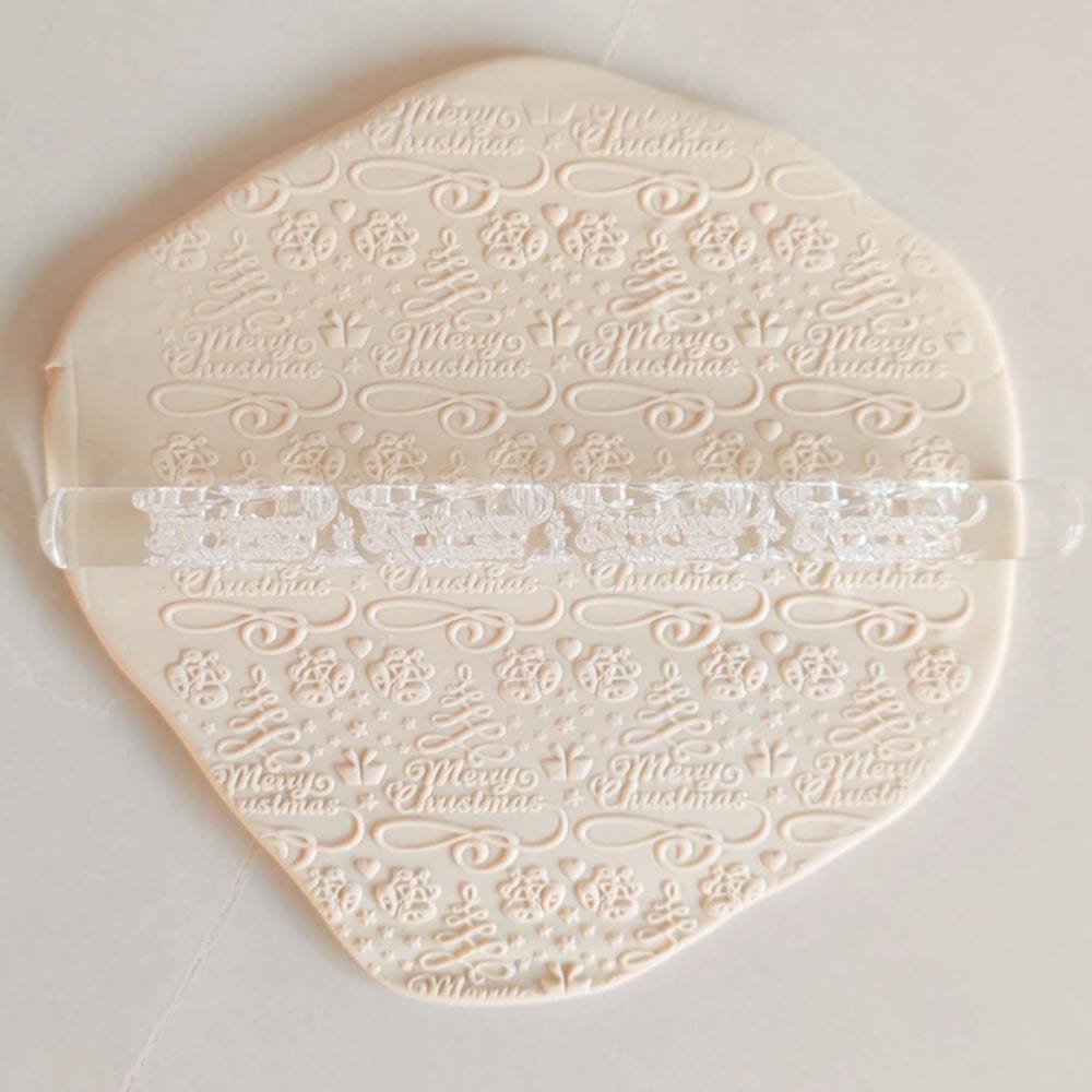 Merry Christmas Embossed Rolling Pin Engraved Cookie Baking Decorative