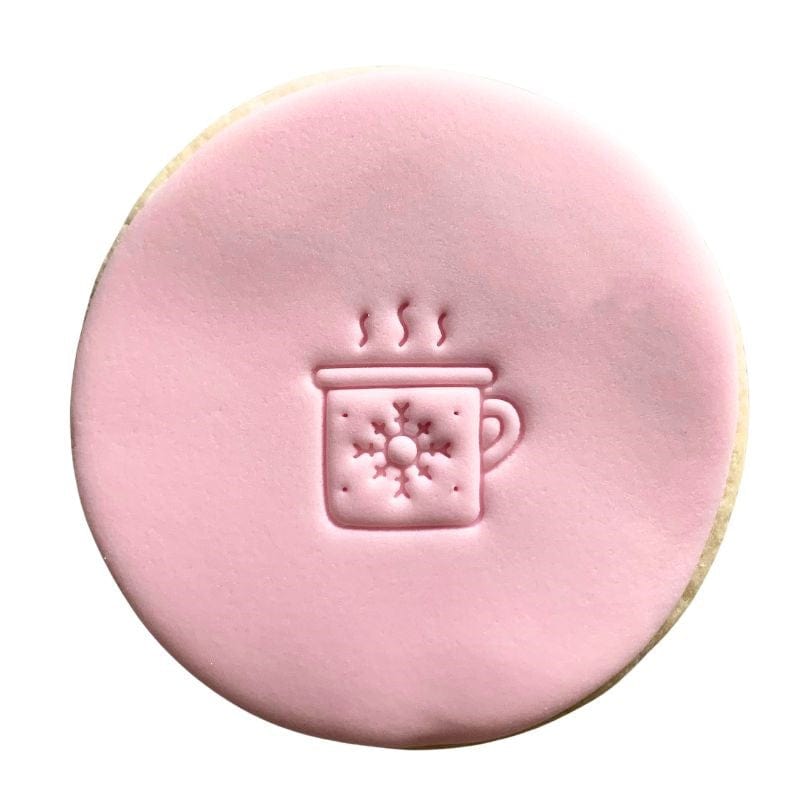 fondant cookie with Christmas mug stamp design