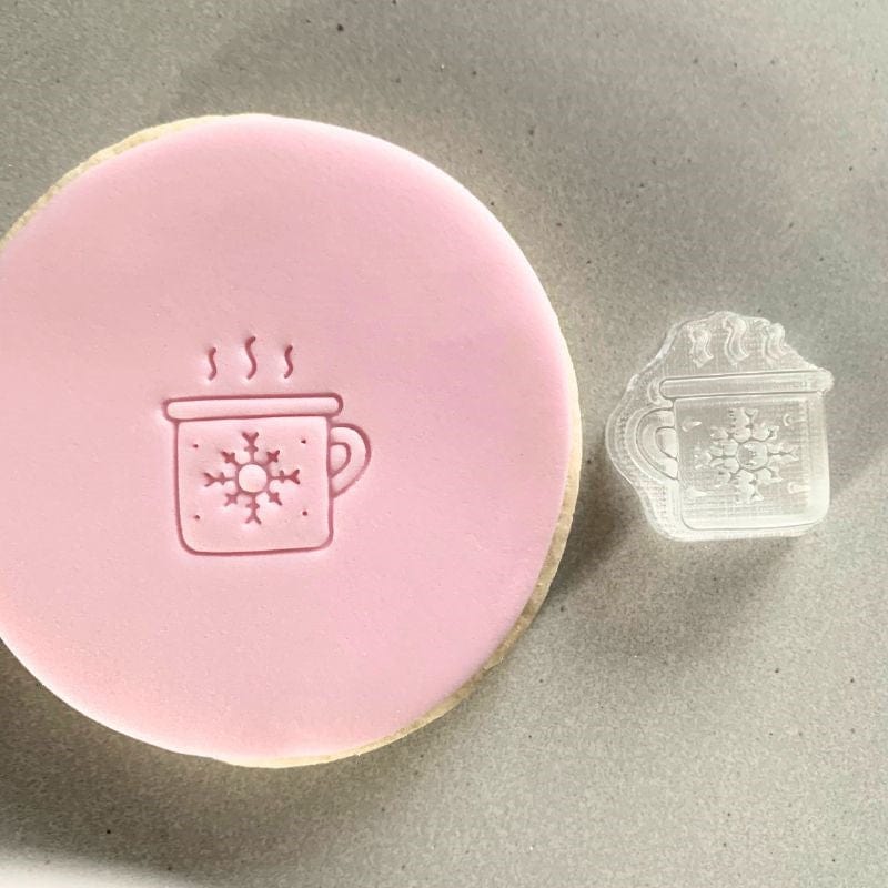 mini Christmas mug cookie stamp with fondant decoration