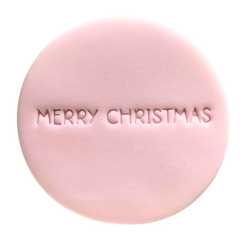 fondant cookie with Merry Christmas straight line stamp design