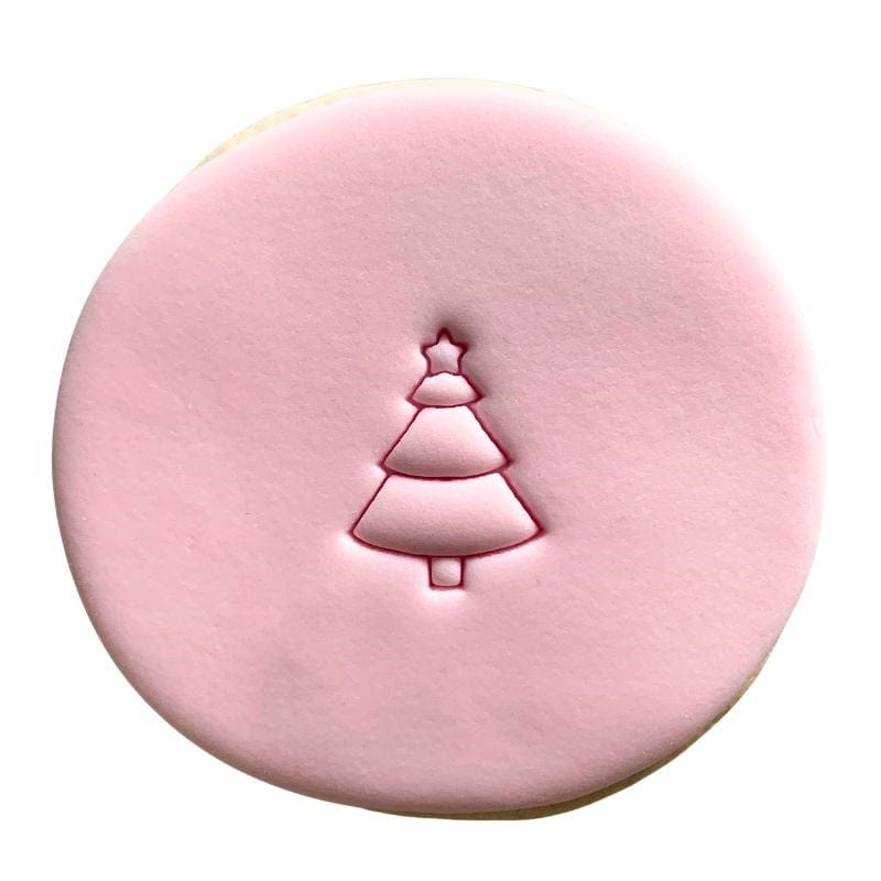 fondant cookie with Merry Christmas tree stamp design