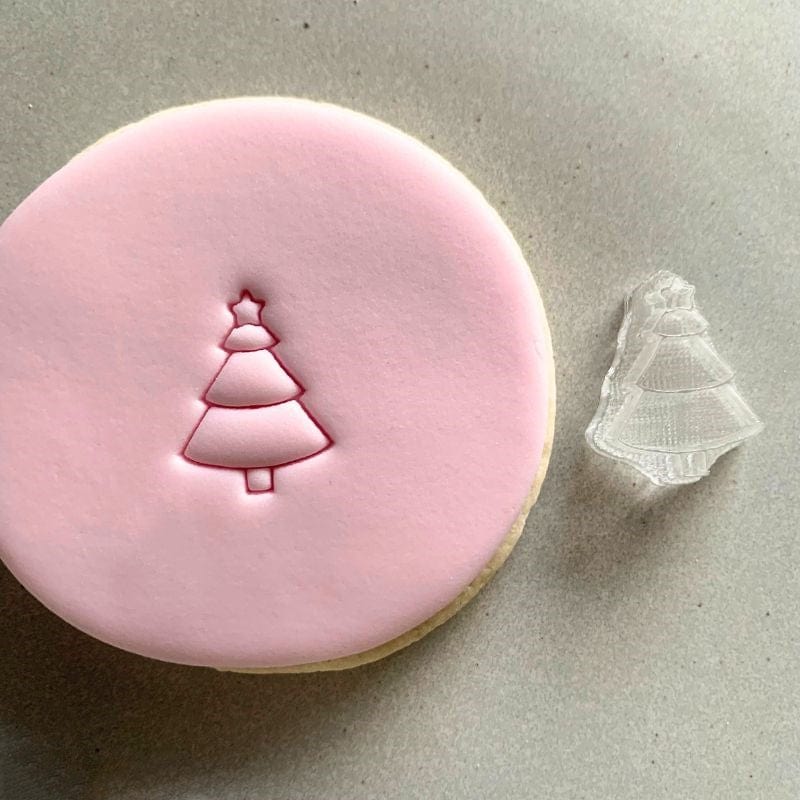 mini Merry Christmas tree cookie stamp with fondant decoration
