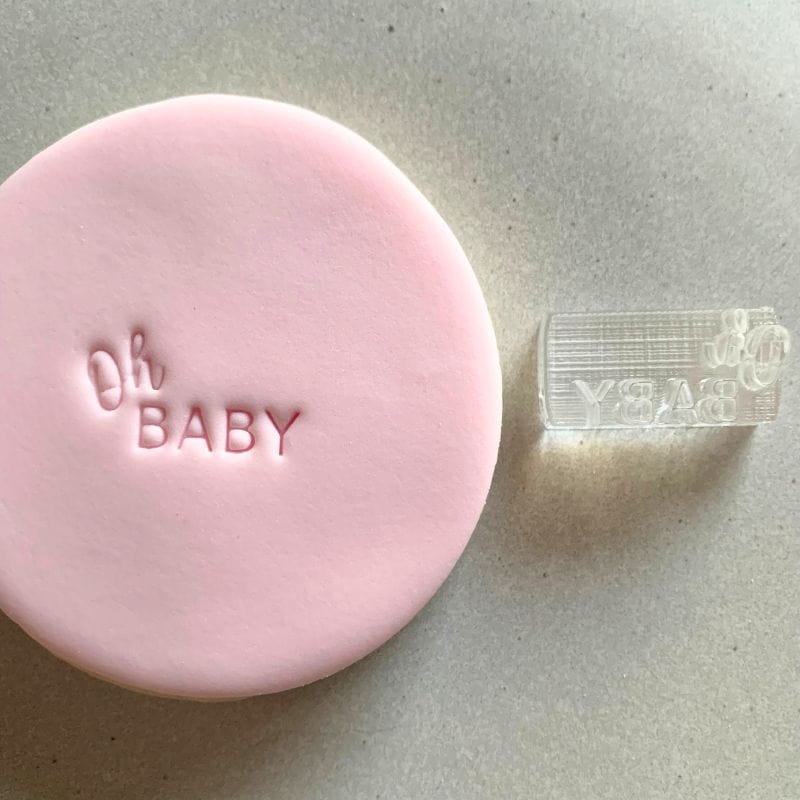 mini Oh Baby text cookie stamp with fondant decoration