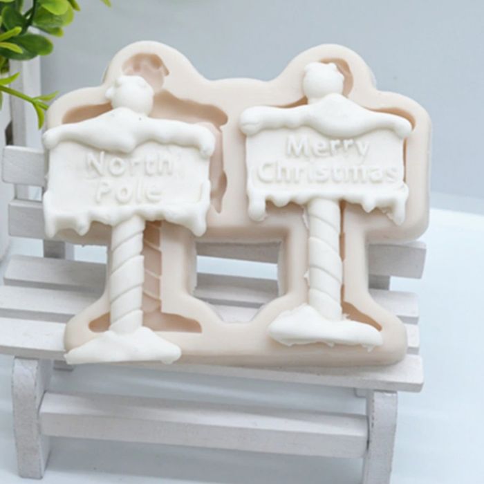 North Pole Merry Christmas Sign Post Silicone Baking Mould