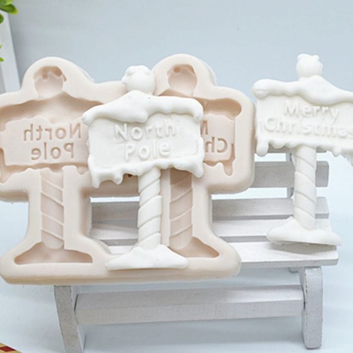 North Pole Merry Christmas Sign Post Silicone Baking Mould
