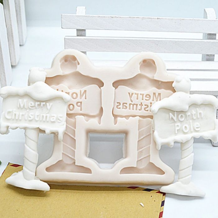 North Pole Merry Christmas Sign Post Silicone Baking Mould 