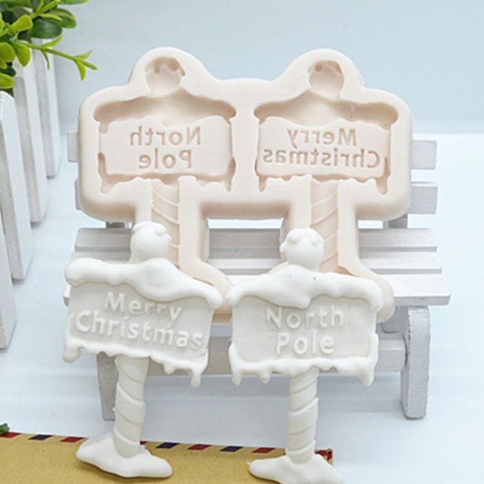 North Pole Merry Christmas Sign Post Silicone Baking Mould 