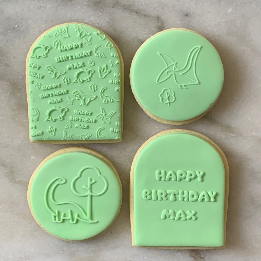 Personalised Dinosaur Birthday Set Acrylic Debosser Cookie Stamp Raised Fondant