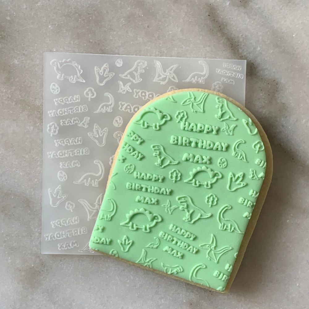 Personalised Dinosaur Birthday Set Acrylic Debosser Cookie Stamp Raised Fondant