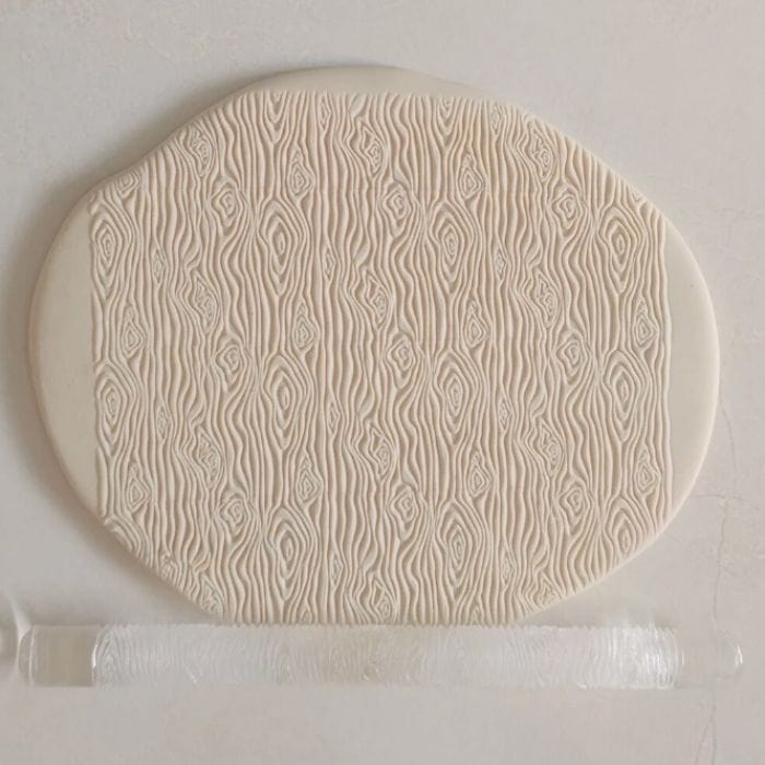 Close-up of Acrylic Embossed Rolling Pin with Enchanted Woodgrain Design | Ideal for Fondant Details