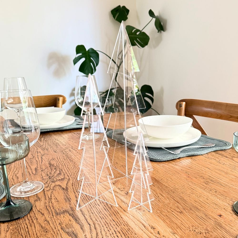 Clear acrylic Christmas tree creating a modern holiday display