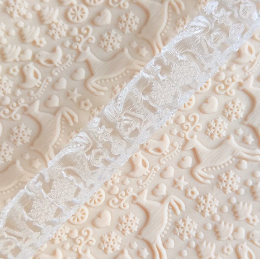Close-up of Acrylic Embossed Rolling Pin with Christmas Jumper Design | Ideal for Fondant Details