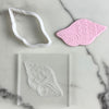 conch shell cookie cutter and embosser set for fondant cookies