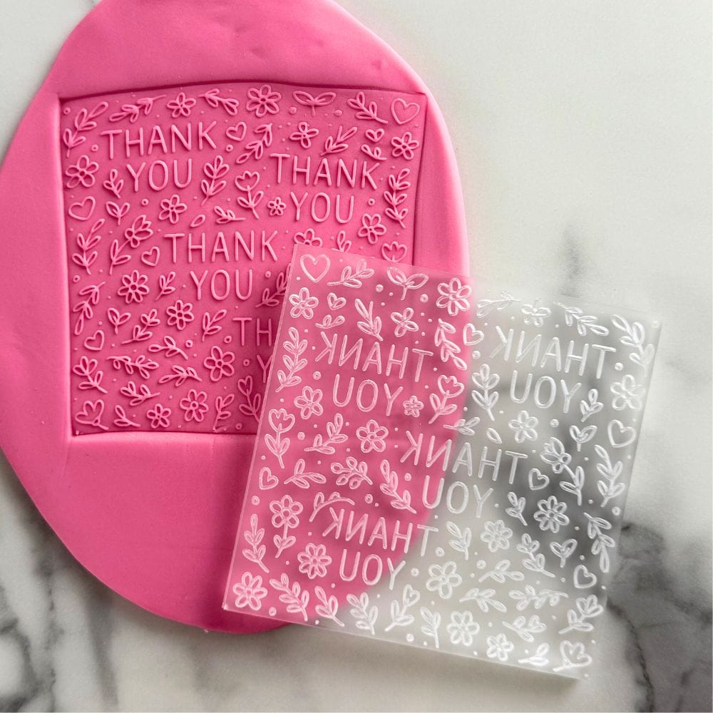floral thank you cookie stamp embosser with fondant example