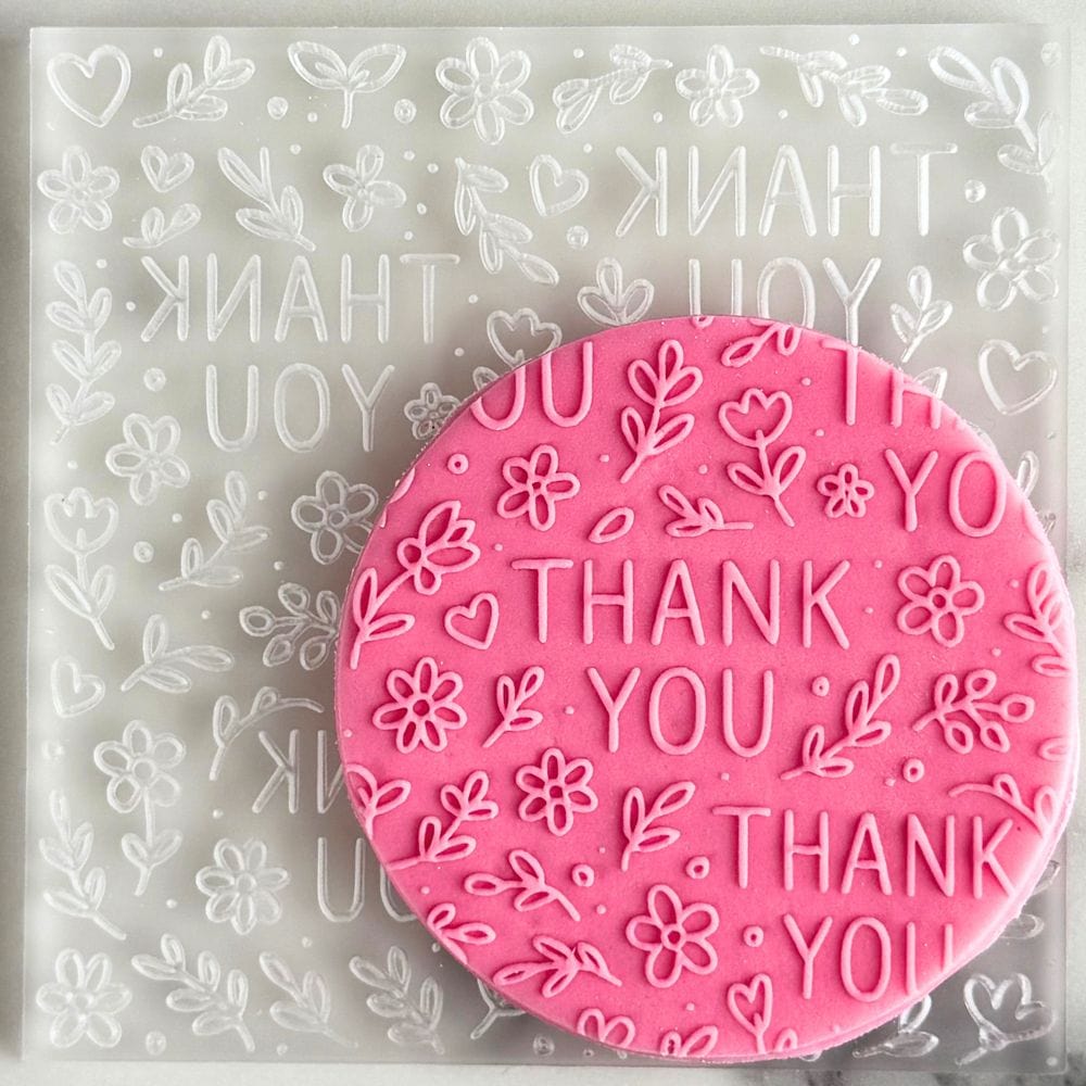 floral thank you cookie stamp embosser fondant cookie design