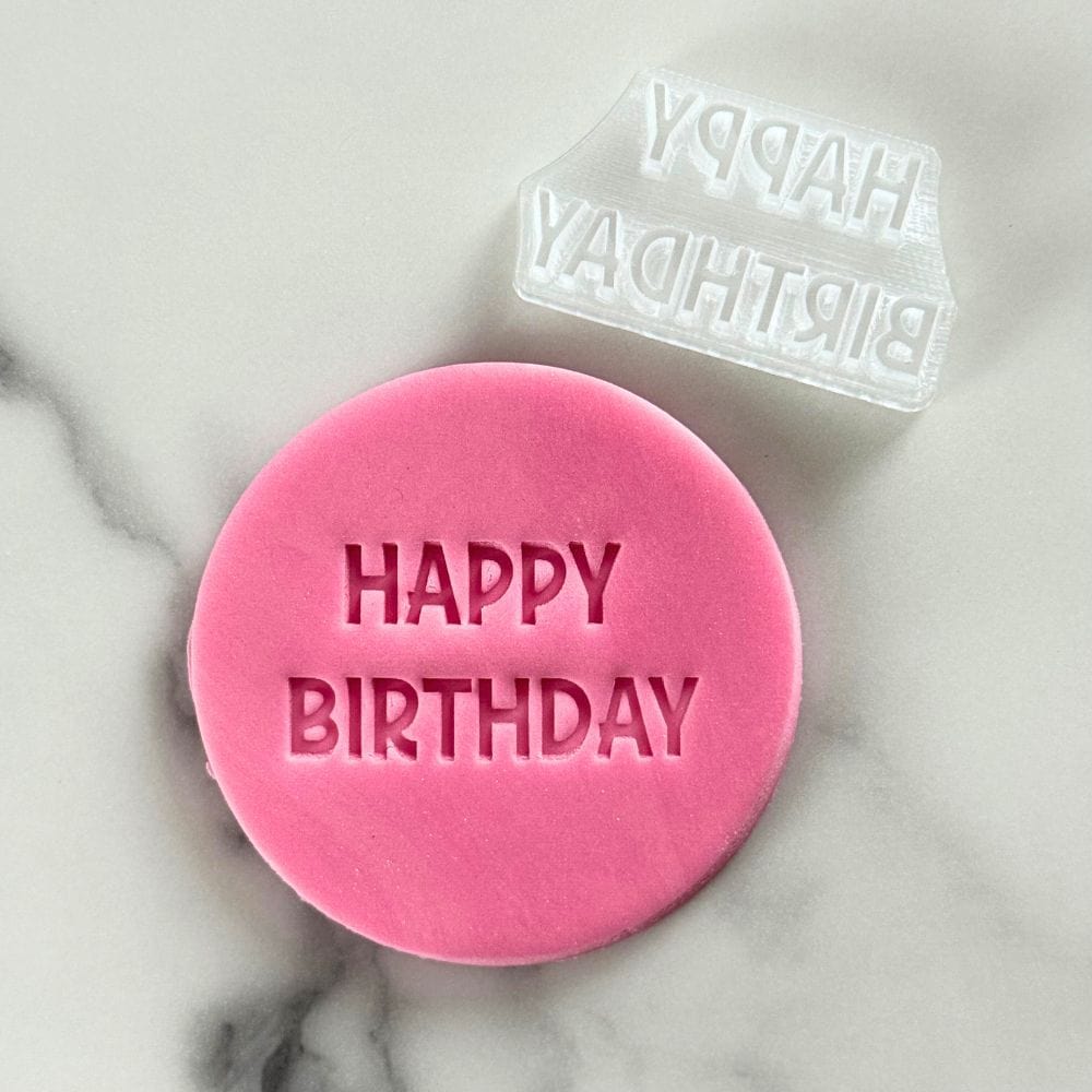 happy birthday bold fondant cookie stamp with embossed text