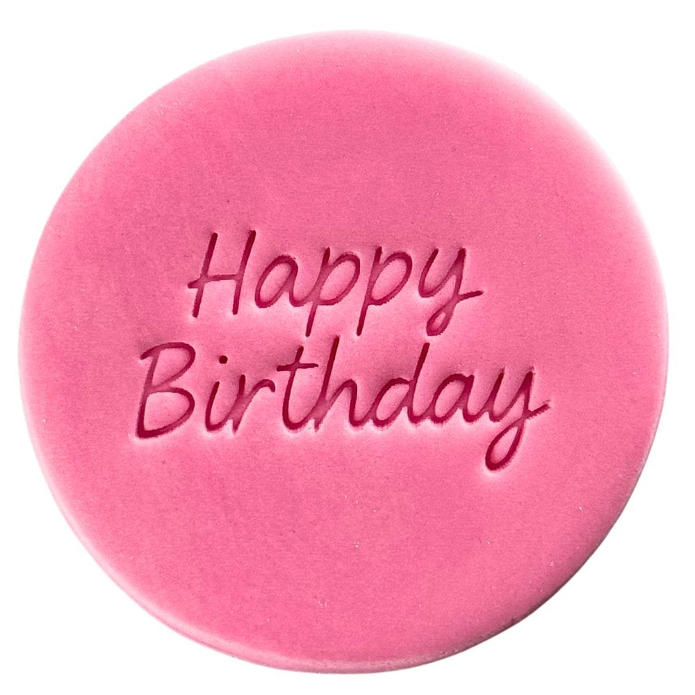 happy birthday elegant script cookie stamp fondant design