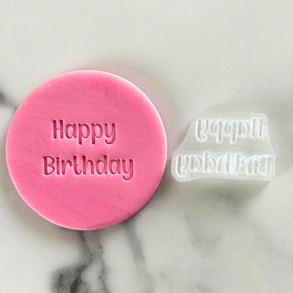 happy birthday rounded fondant cookie stamp with embossed text