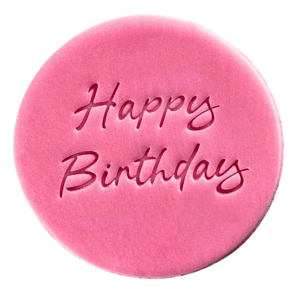 happy birthday script cookie stamp fondant design