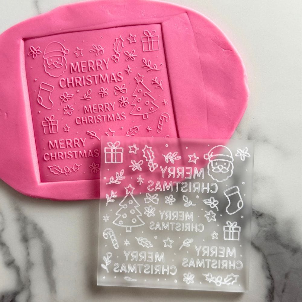 holiday merry christmas cookie stamp embosser with fondant example