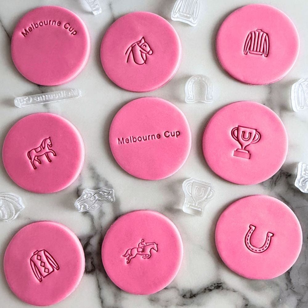 melbourne cup horse racing fondant cookie stamps set – cup day baking decoration acrylic embossers