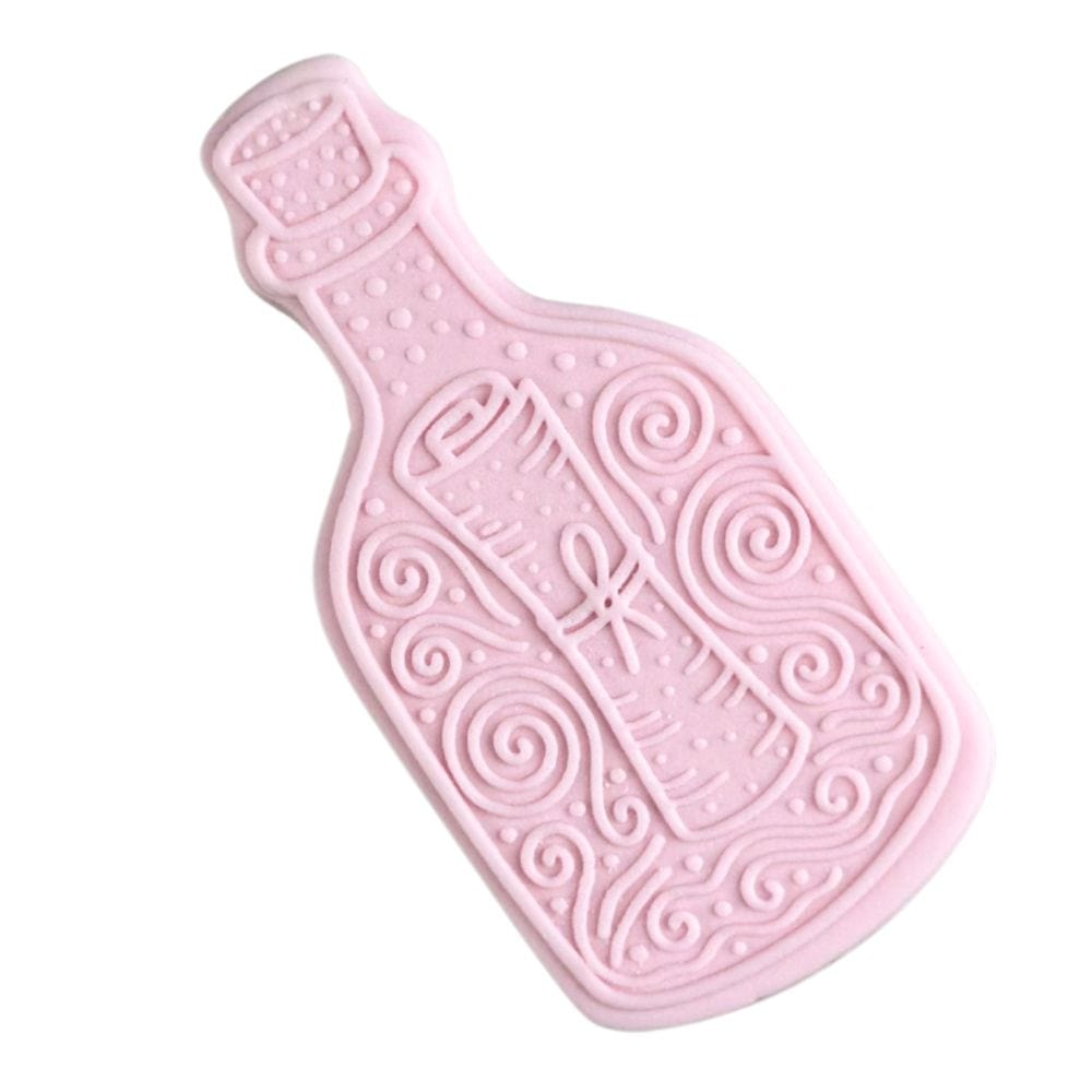 message in a bottle fondant cookie with ocean theme cutter and stamp