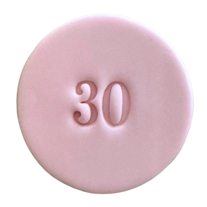 pink fondant with '30' stamped cookie design – cookie stamp fondant