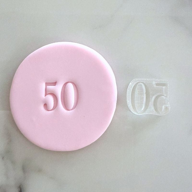 Mini 50 cookie stamp with fondant – great for golden celebrations and event desserts