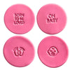 mini baby shower cookie stamps set – oh baby born to be loved baby face baby feet fondant cookies