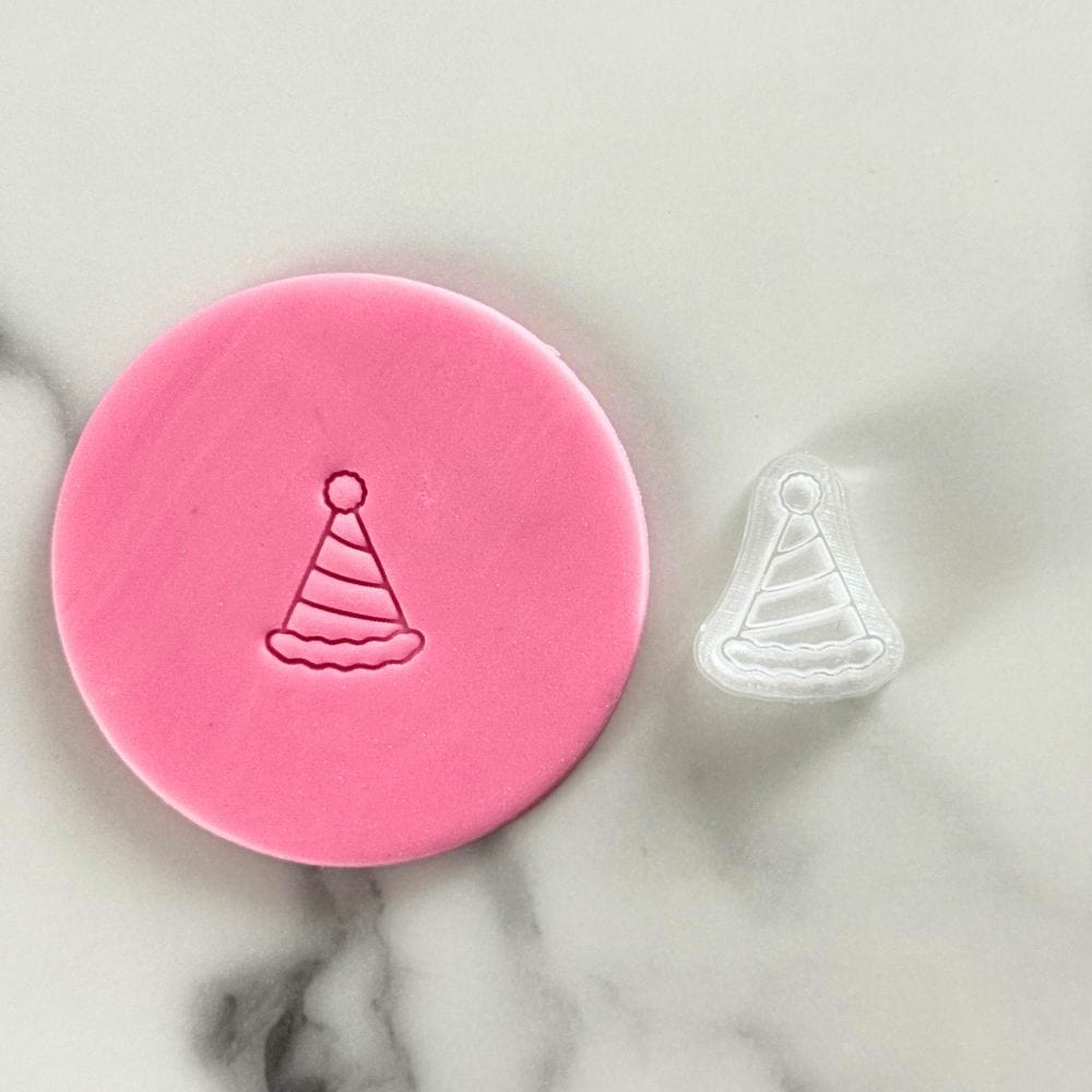 mini party hat fondant cookie stamp with embossed detail
