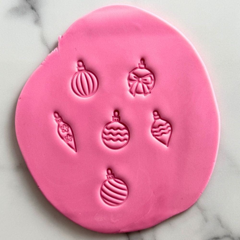mini christmas ornament and bauble stamps with embossed fondant impressions