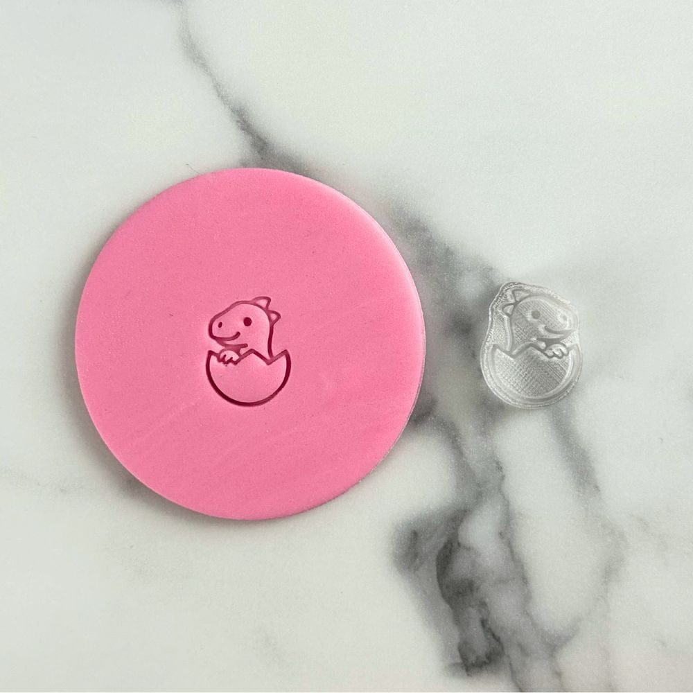 Baby dino cookie stamp with fondant imprint