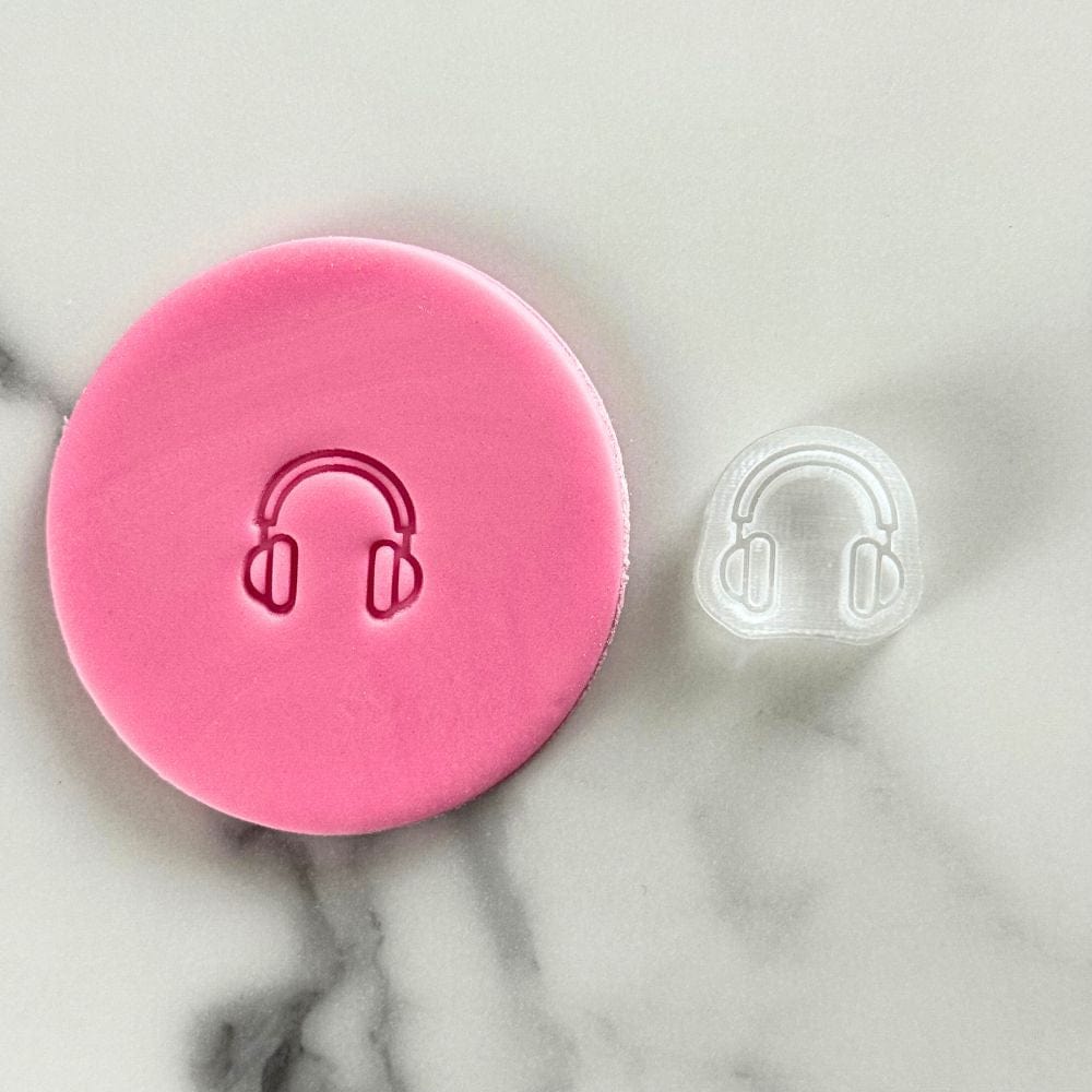 mini headphones fondant cookie stamp with embossed detail