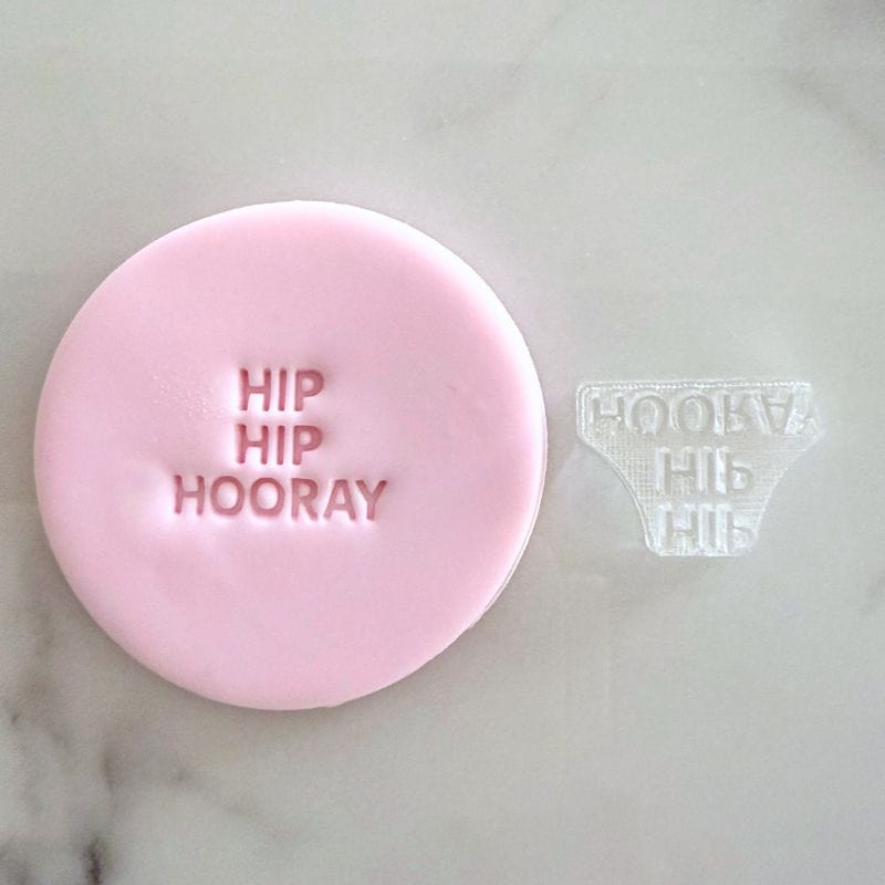 Mini Hip Hip Hooray cookie stamp with fondant – fun for party desserts and gift boxes