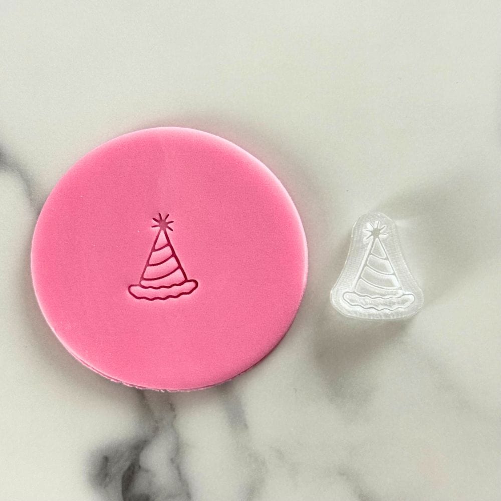 mini celebration party hat fondant cookie stamp with embossed detail