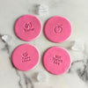 mini teacher appreciation cookie stamps on pink fondant – #1 teacher best teacher ever thanks a bunch apple cookie fondant