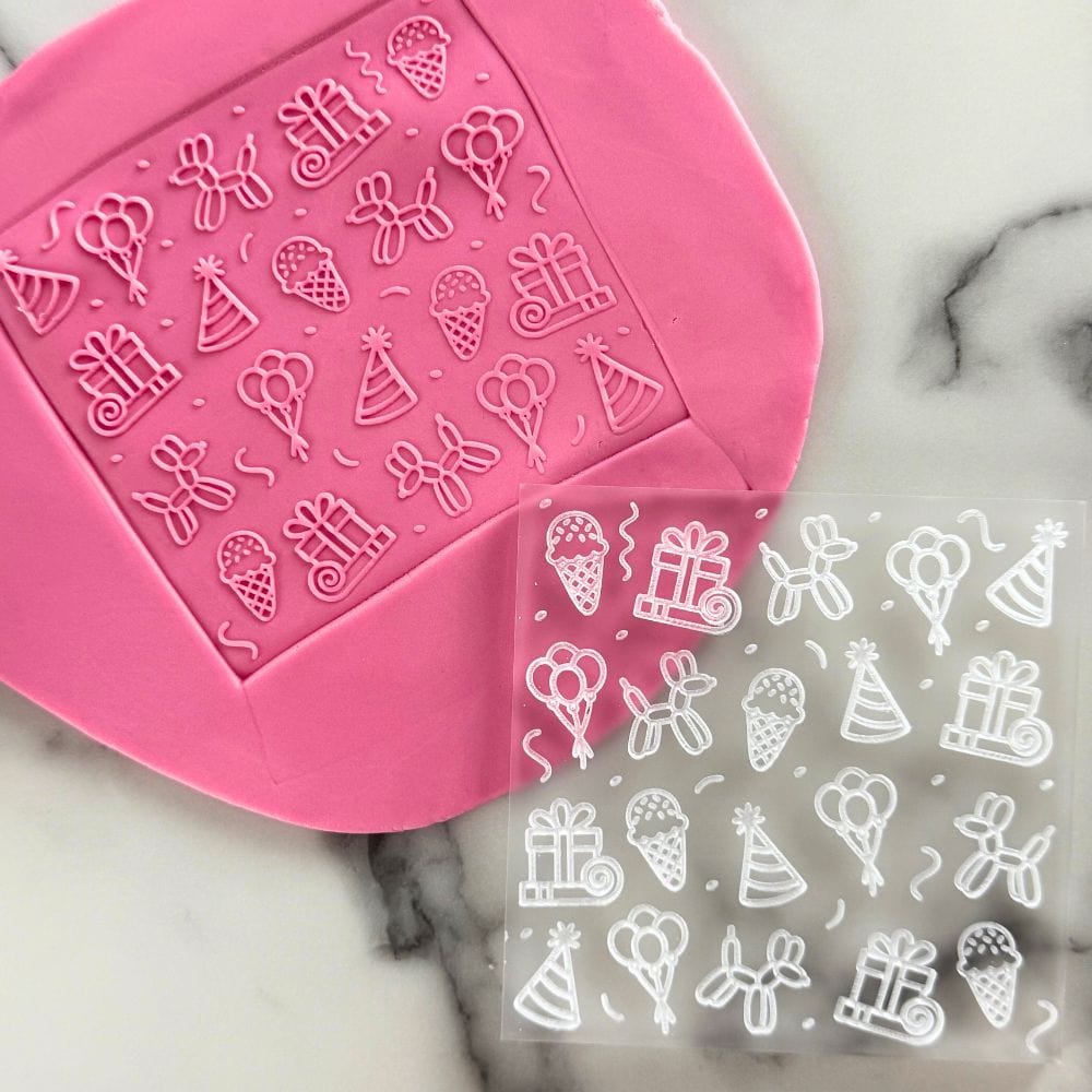 party time birthday cookie stamp embosser fondant design