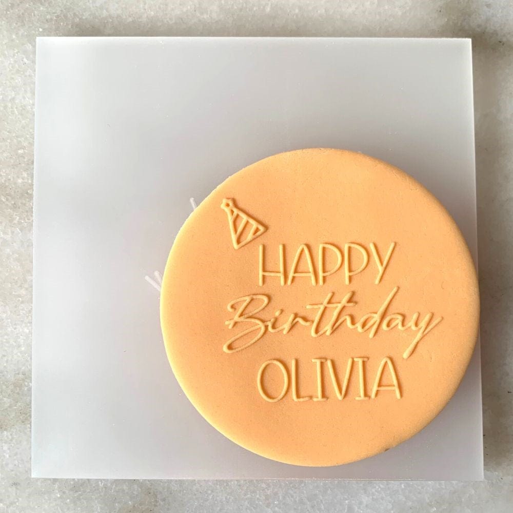 Personalised Party Hat Birthday Raised Fondant Debosser Cookie Stamp