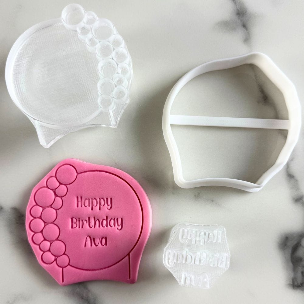 personalised balloon arch cookie stamp and cutter set for fondant cookies